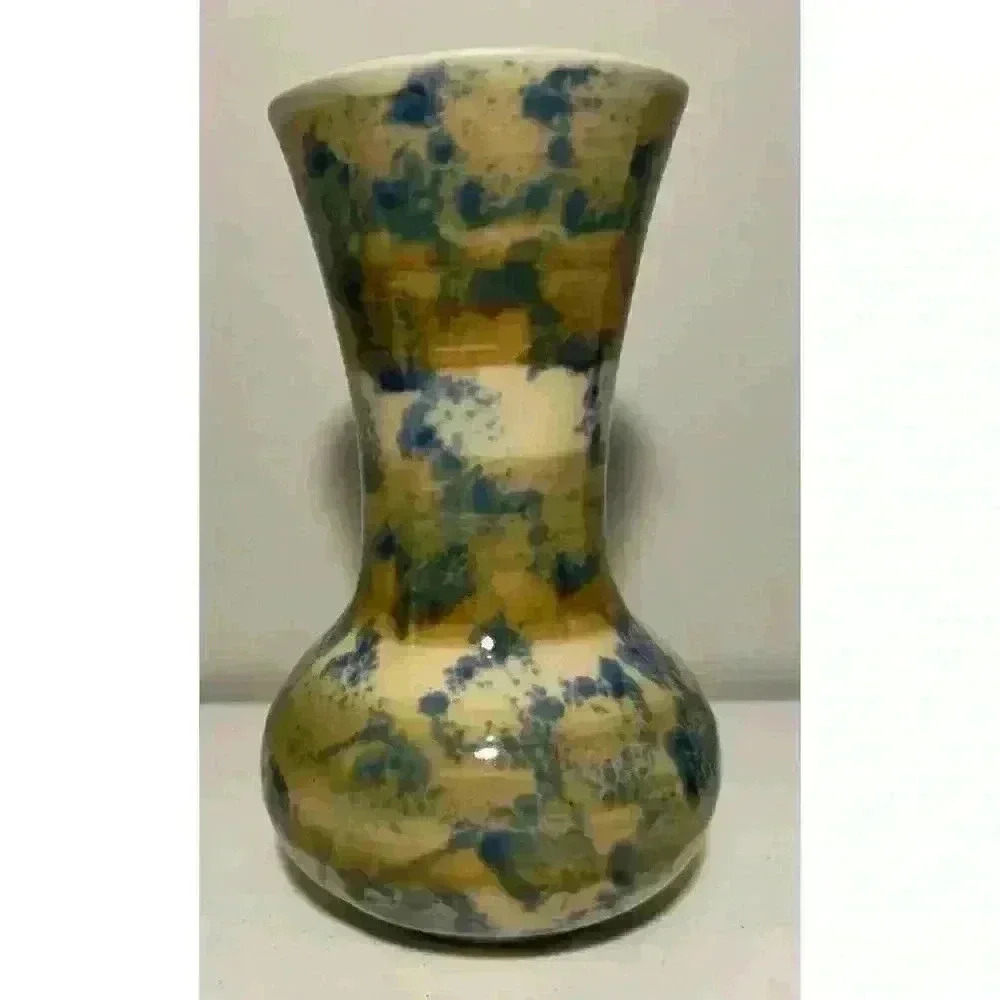 Vintage Greenbrier International Pottery Colorful Vase Signed Blue Excellent Con